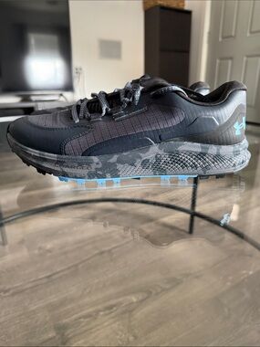 Under Armour Black Trail Running Shoe with Light Blue Accents